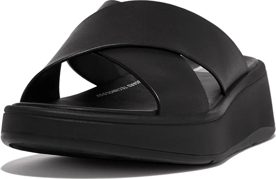 FitFlop F-Mode Leren Platform Slides - Maat 36 - Zwart - afbeelding 2 van 6