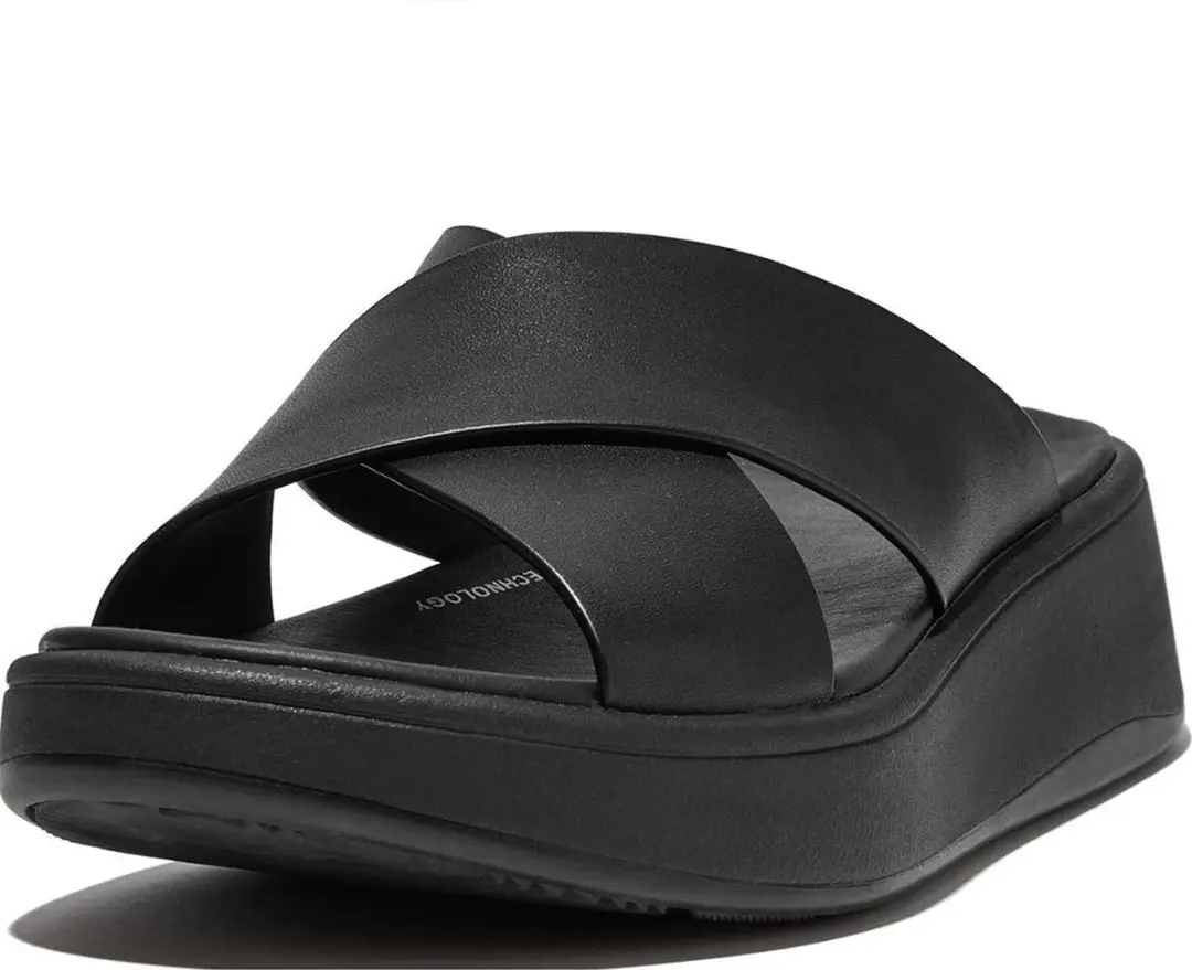 FitFlop F-Mode Leren Platform Slides - Maat 36 - Zwart - afbeelding 6 van 6