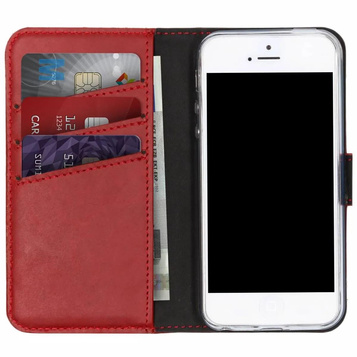 Selencia Hoesje iPhone 5/5s/SE - Rood Lederen Bookcase - 3 Pasjes