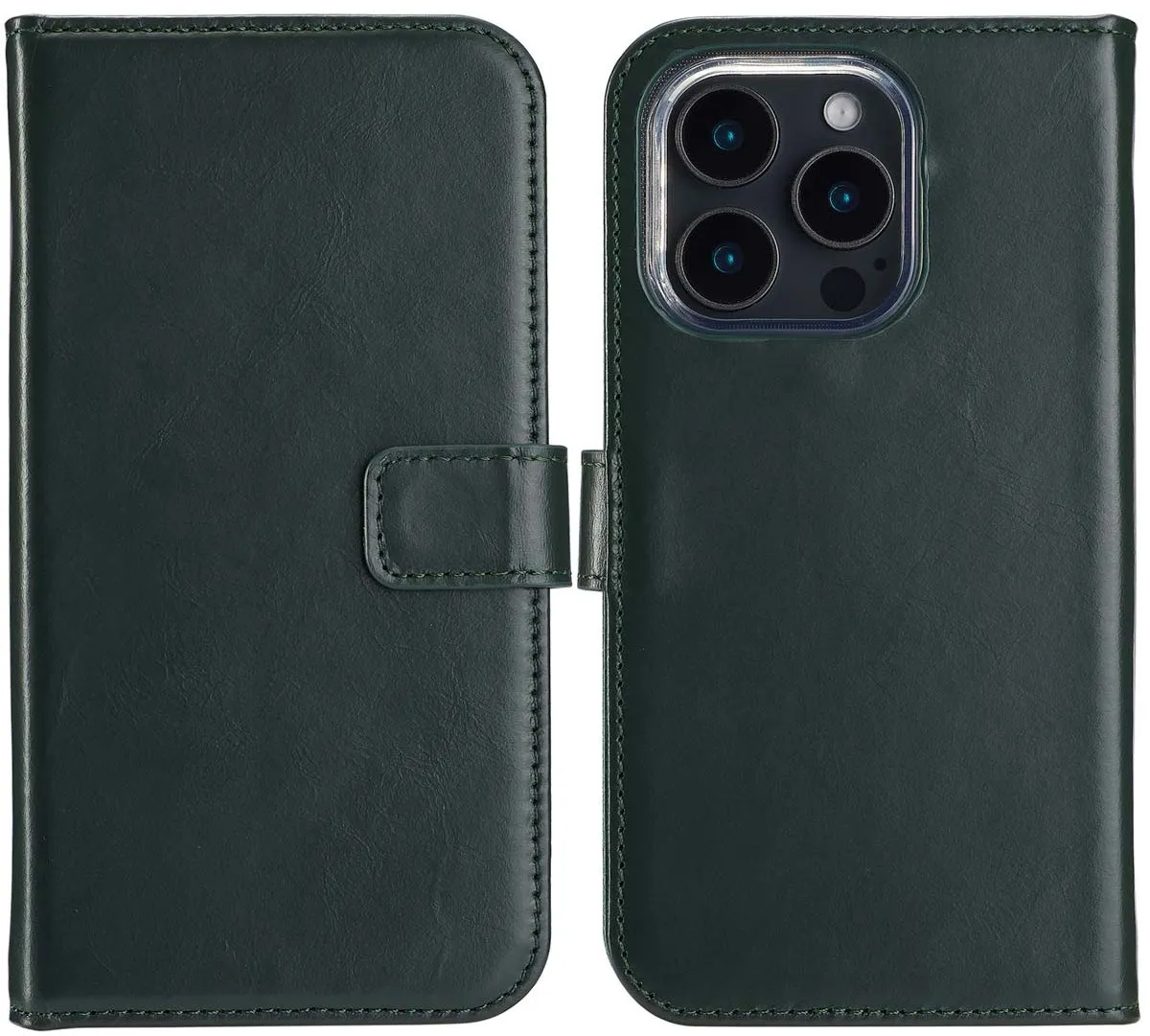 Selencia Hoesje iPhone 16 Pro - Groen Lederen Bookcase - 3 Pasjes