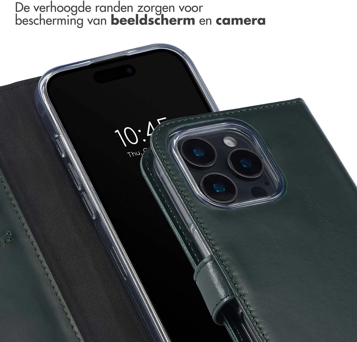 Selencia Hoesje iPhone 16 Pro - Groen Lederen Bookcase - 3 Pasjes