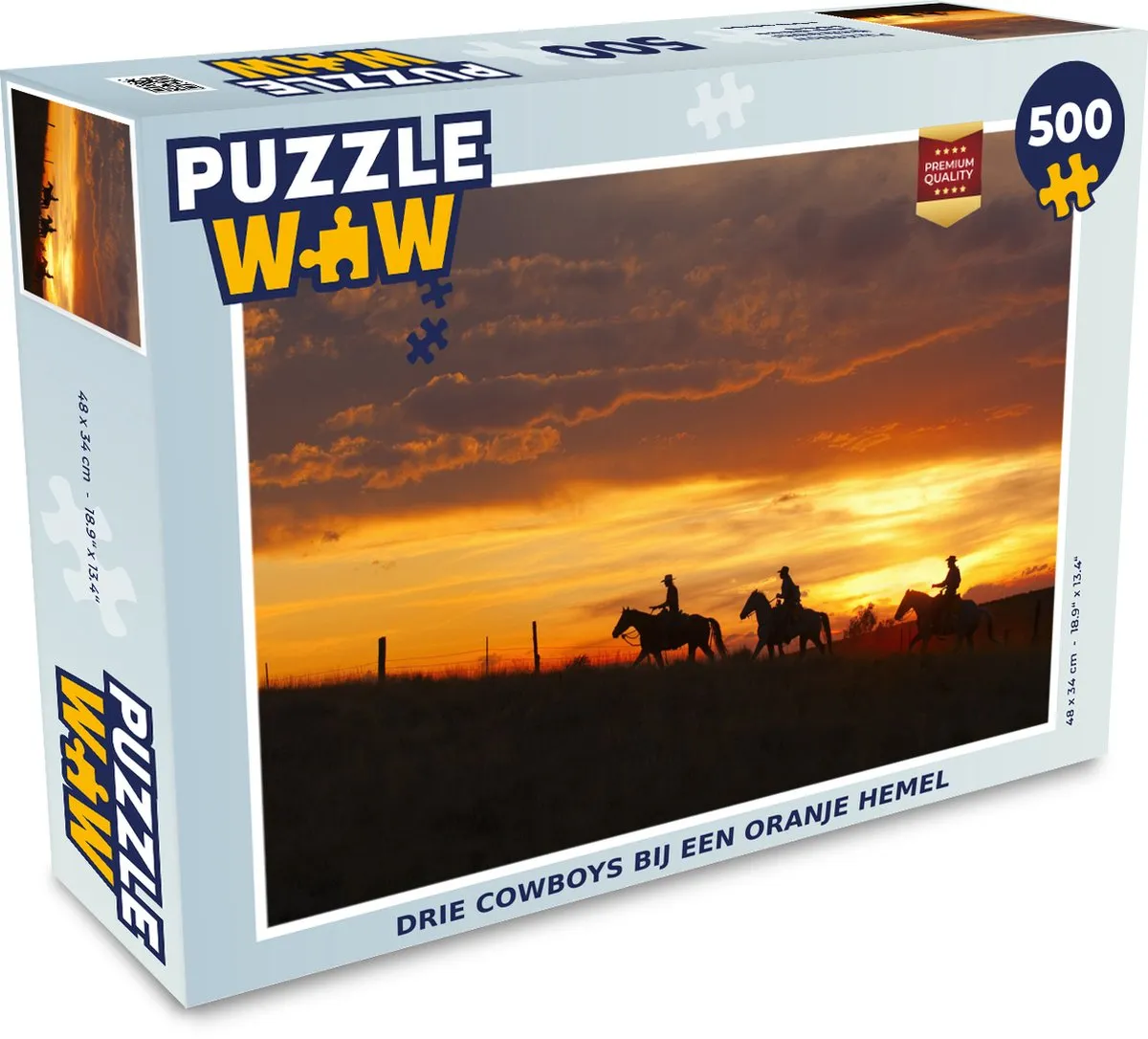 PuzzleWow Legpuzzel Drie Cowboys bij een Oranje Hemel 500 Stuks - Multicolor