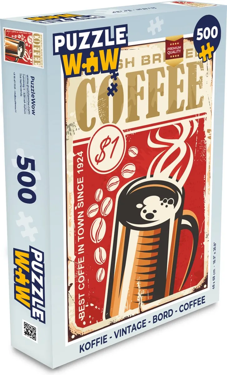 PuzzleWow Vintage Koffie Legpuzzel 500 Stuks - Multicolor