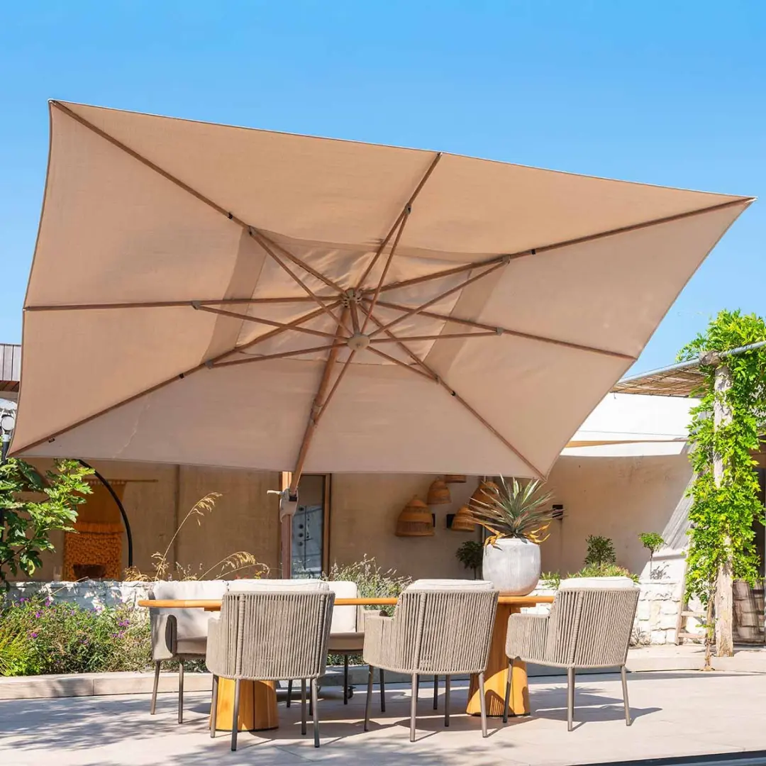 4 Seasons Hacienda Zweefparasol 300x400cm - Woodlook Frame - Sand Doek - afbeelding 3 van 6