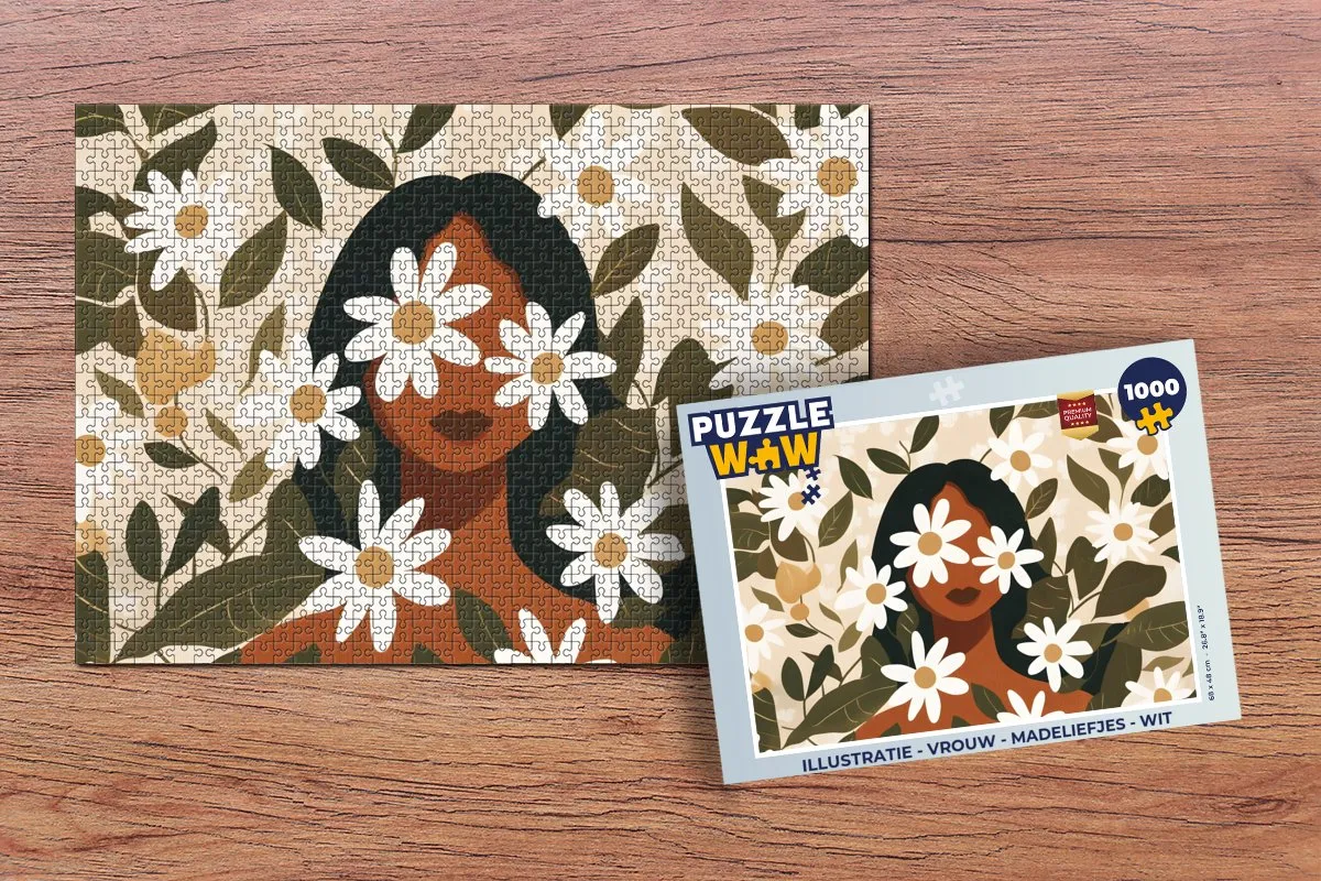 PuzzleWow Puzzel 1000 Stuks - Vrouw met Madeliefjes - Wit