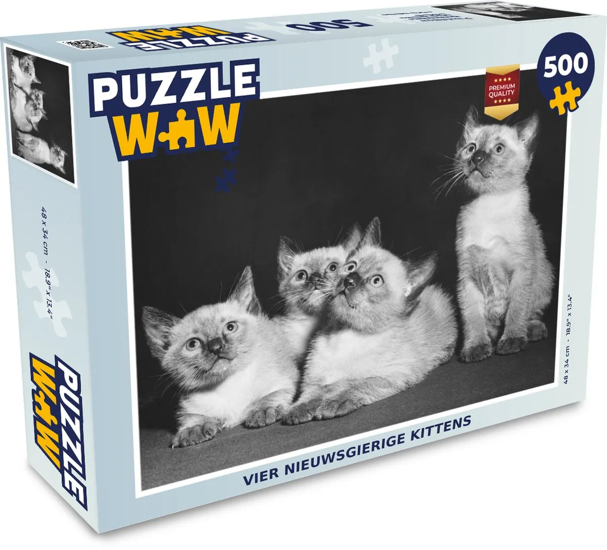 PuzzleWow Legpuzzel Vier Nieuwsgierige Kittens 500 Stuks - Multicolor