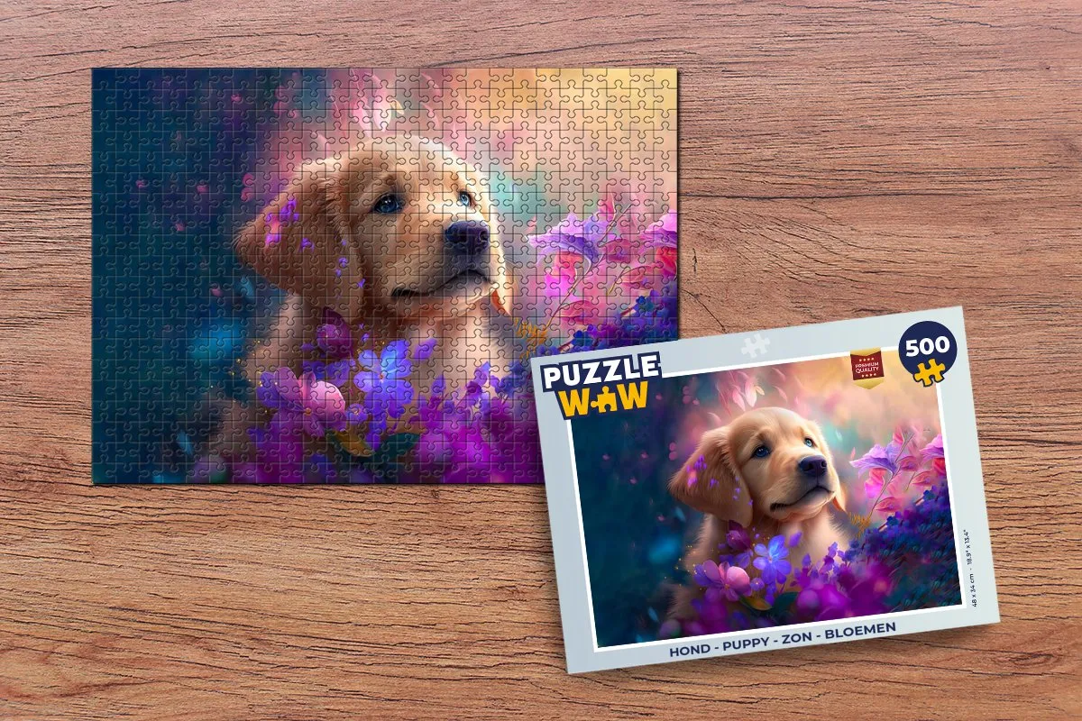 PuzzleWow Puppy Legpuzzel 500 Stuks - Golden Retriever - Multicolor