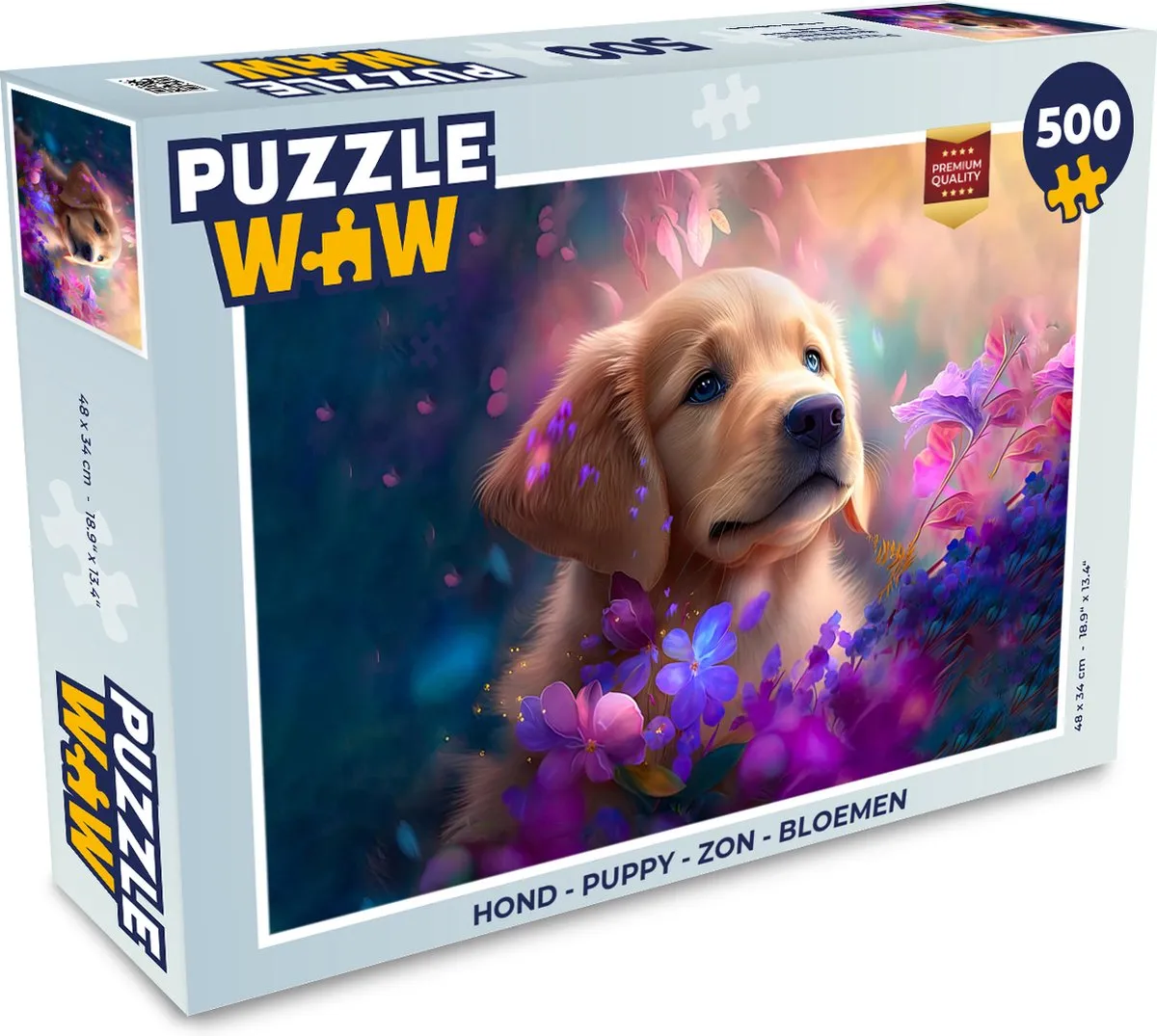 PuzzleWow Puppy Legpuzzel 500 Stuks - Golden Retriever - Multicolor
