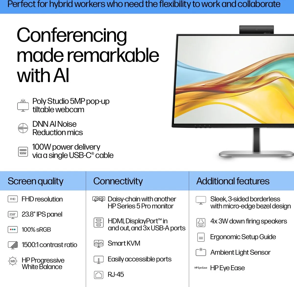 HP Series 5 Pro 524PM 23.8 Full-HD IPS Monitor - Zilver/Zwart