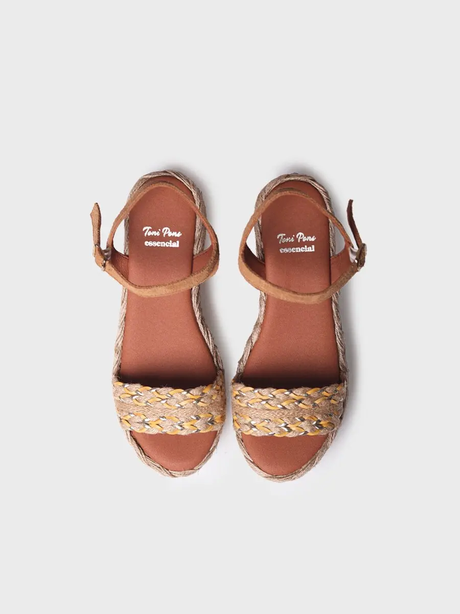 Dames espadrille met hoge hak van jute en suède