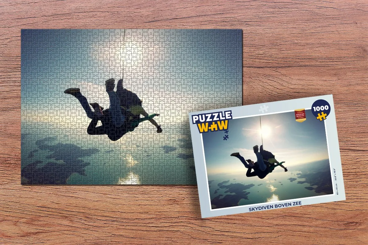 PuzzleWow Legpuzzel Skydiven boven zee 1000 Stuks - Multicolor