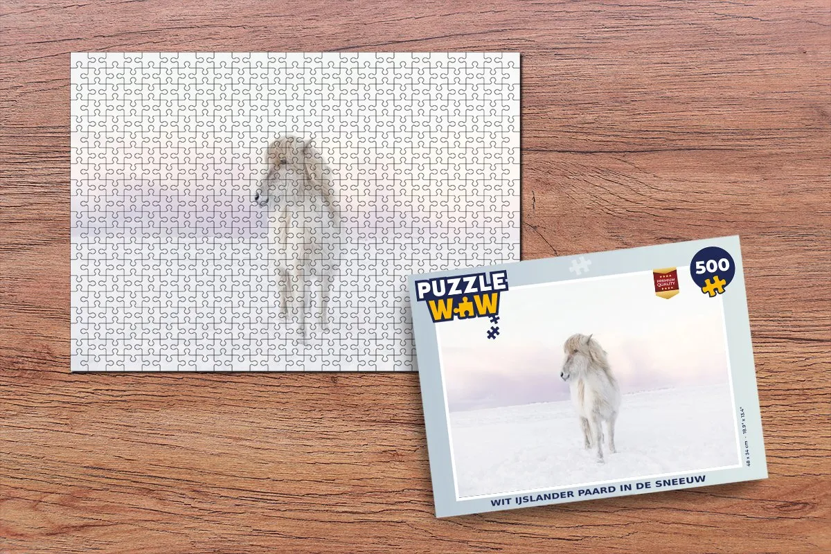 PuzzleWow Legpuzzel Wit IJslander paard in de sneeuw 500 Stuks