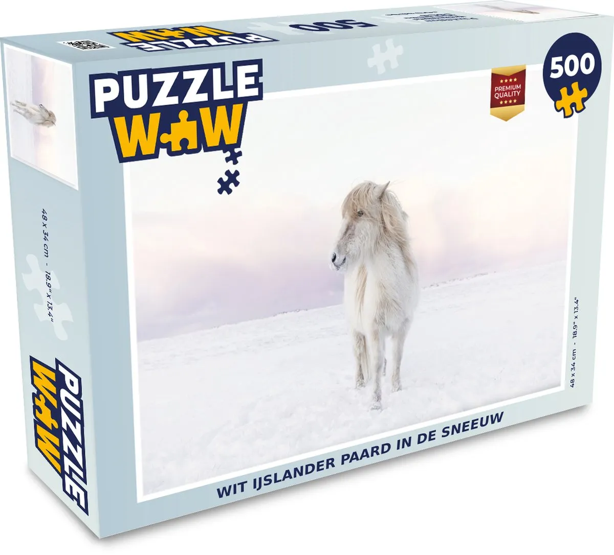 PuzzleWow Legpuzzel Wit IJslander paard in de sneeuw 500 Stuks