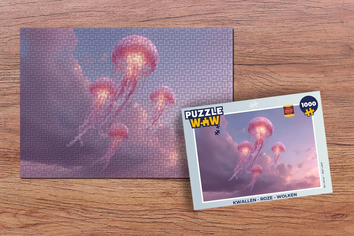 PuzzleWow Kwallen Wolken Legpuzzel 1000 Stuks - Roze