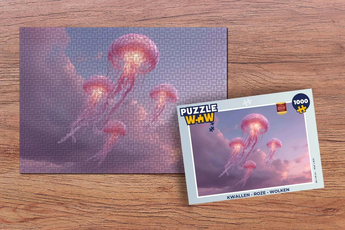 PuzzleWow Kwallen Wolken Legpuzzel 1000 Stuks - Roze