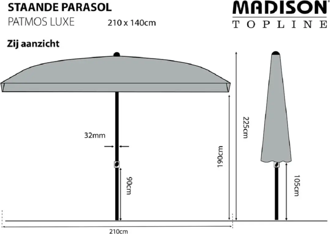 Madison Patmos Parasol 210x140cm - Taupe - afbeelding 5 van 6
