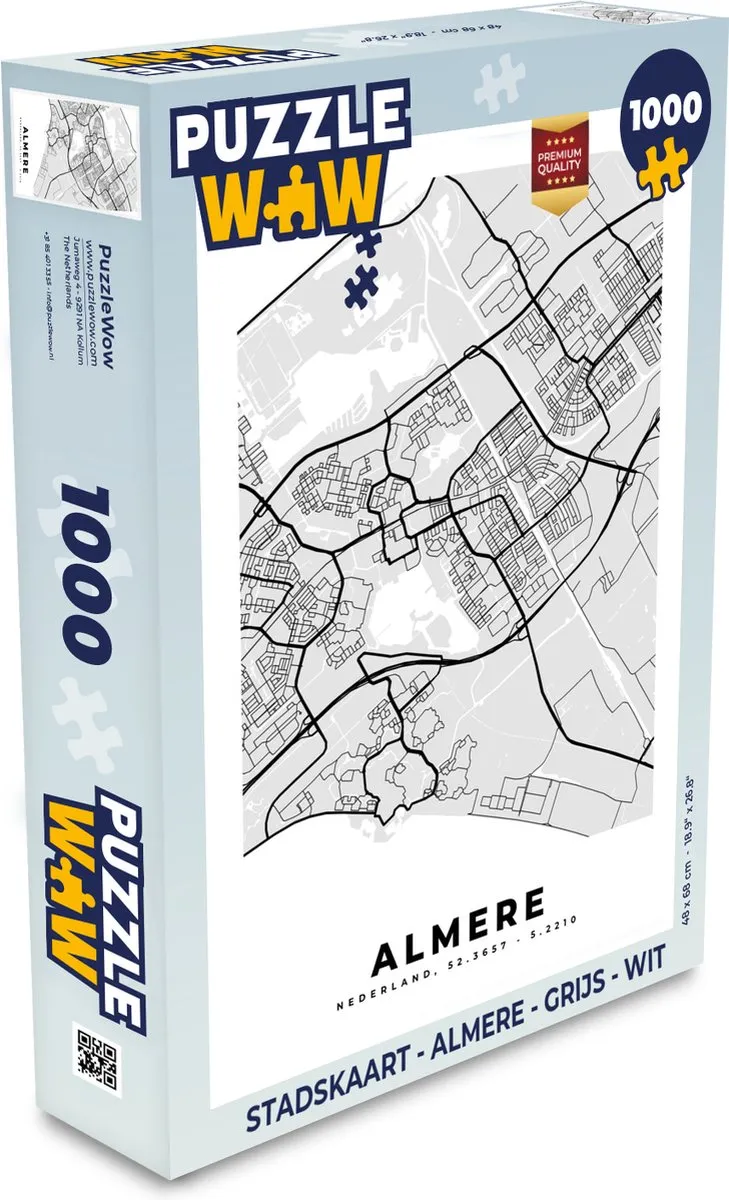 PuzzleWow Stadskaart Almere Legpuzzel 1000 Stuks - Multicolor