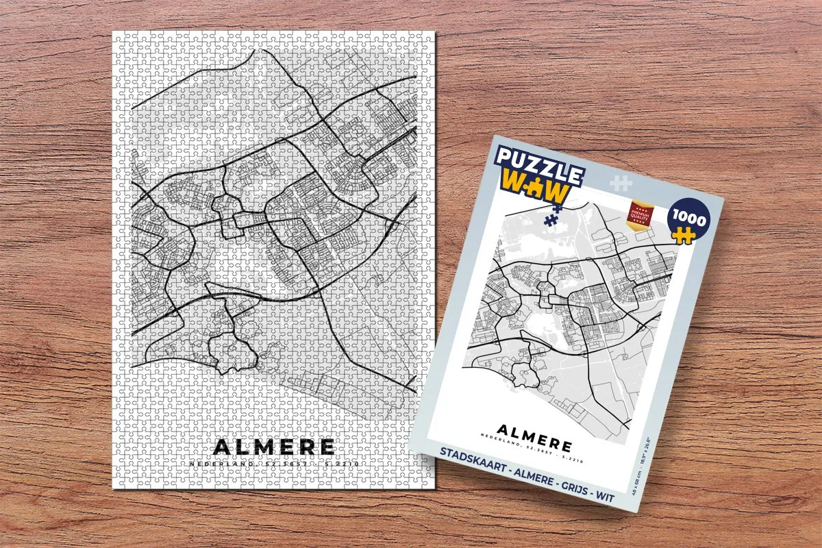 PuzzleWow Stadskaart Almere Legpuzzel 1000 Stuks - Multicolor