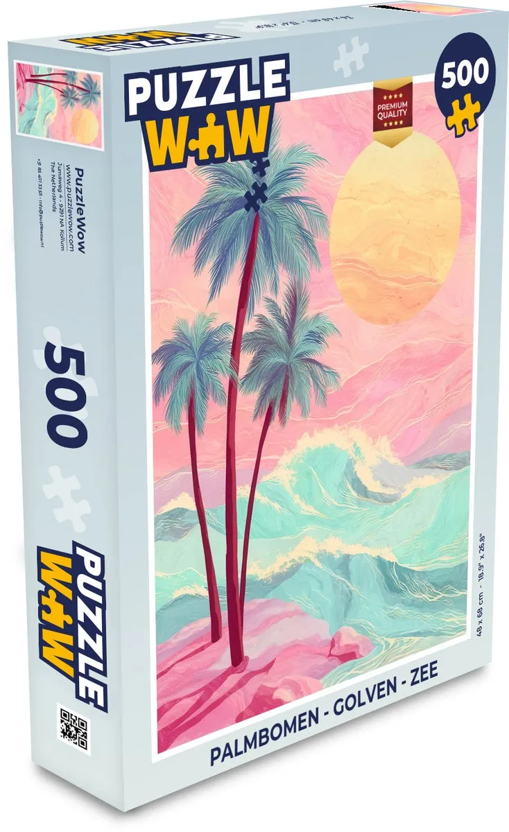 PuzzleWow Legpuzzel Palmbomen - Golven - Zee 500 Stuks