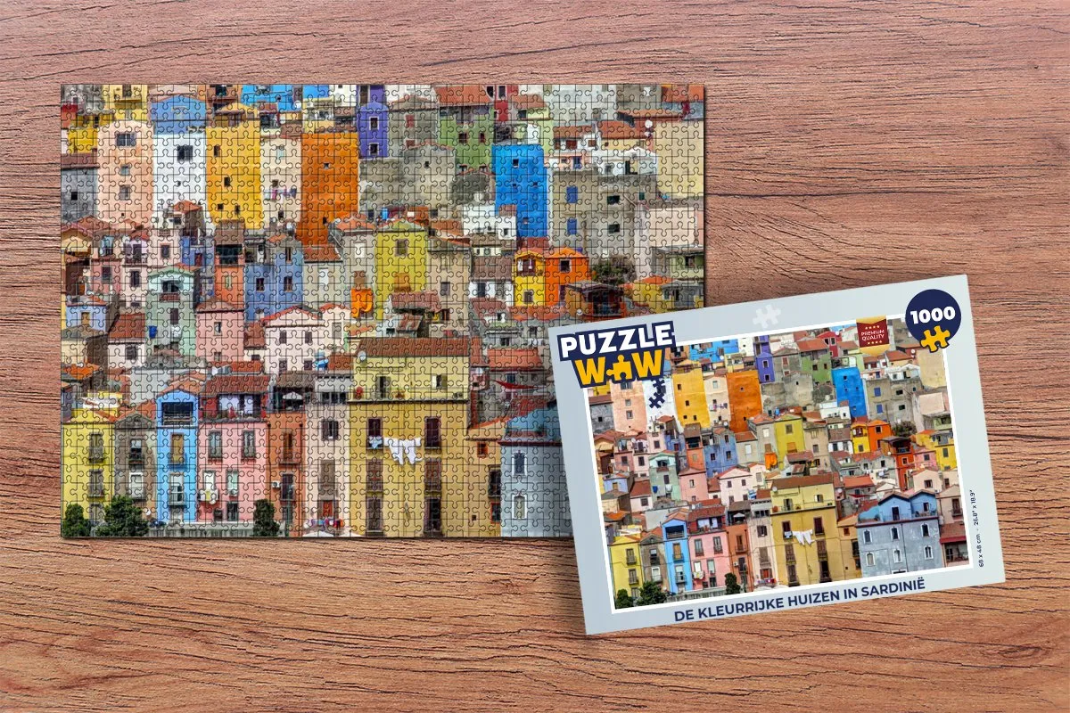 PuzzleWow Legpuzzel De kleurrijke huizen in Sardinië 1000 Stuks - Multicolor