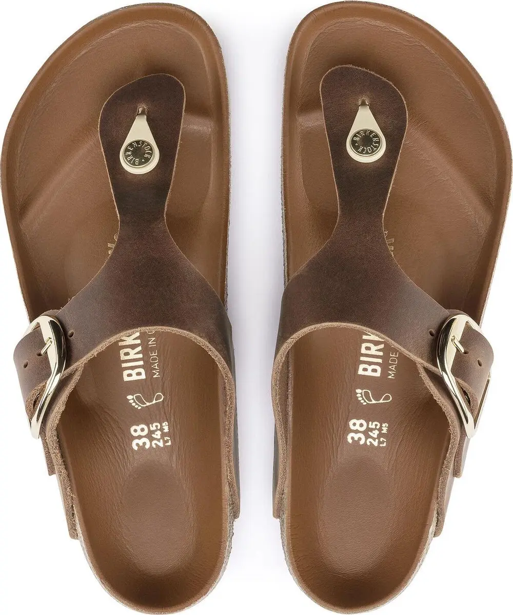 Birkenstock Gizeh Dames Slippers Big Buckle Cognac Leer Narrow-fit maat 38