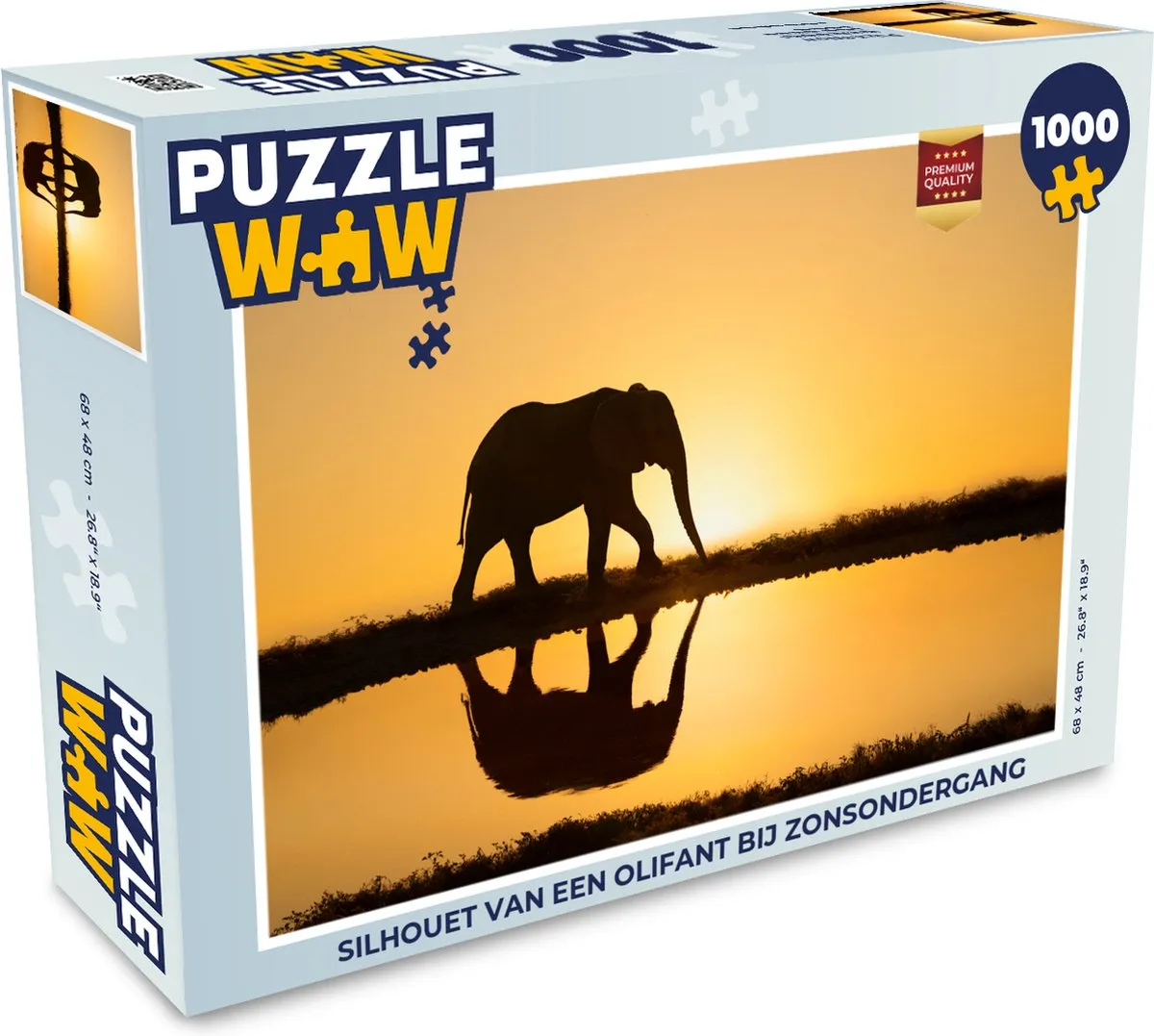 PuzzleWow Legpuzzel Olifant bij Zonsondergang 1000 Stuks - Multicolor