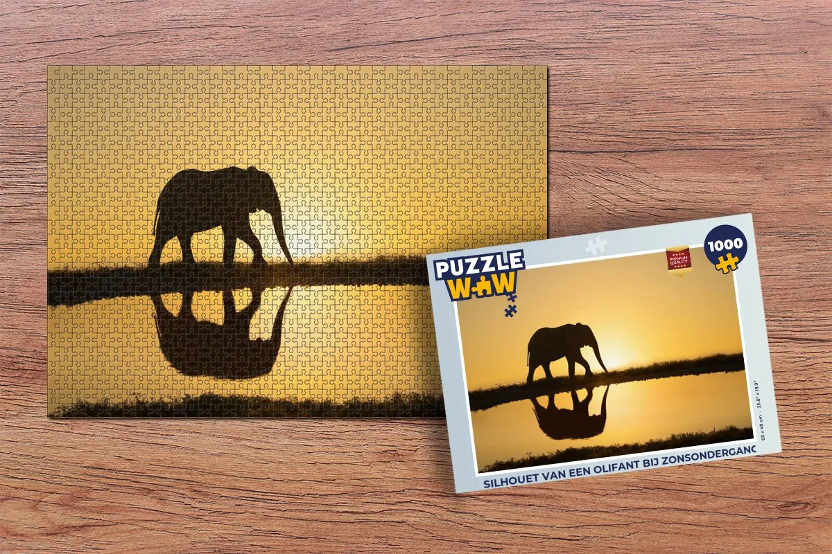 PuzzleWow Legpuzzel Olifant bij Zonsondergang 1000 Stuks - Multicolor