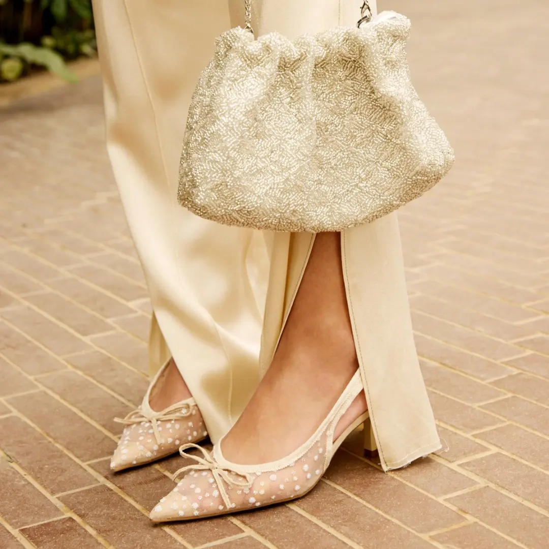 La Strada Slingback Met Glitter Wit Mesh