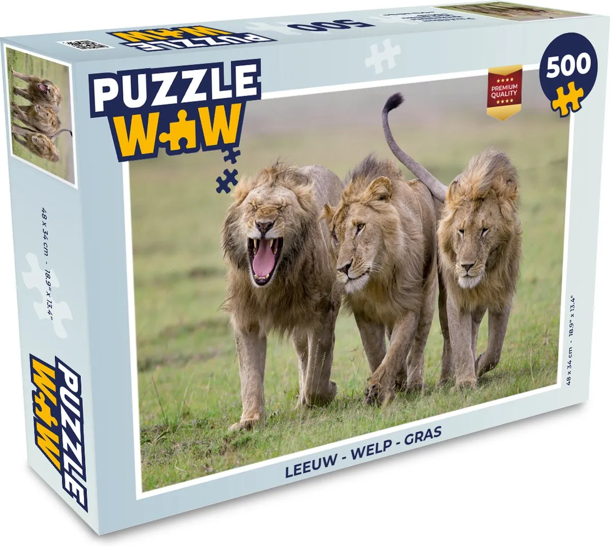 PuzzleWow Leeuw Welp Gras Legpuzzel 500 Stuks - Multicolor