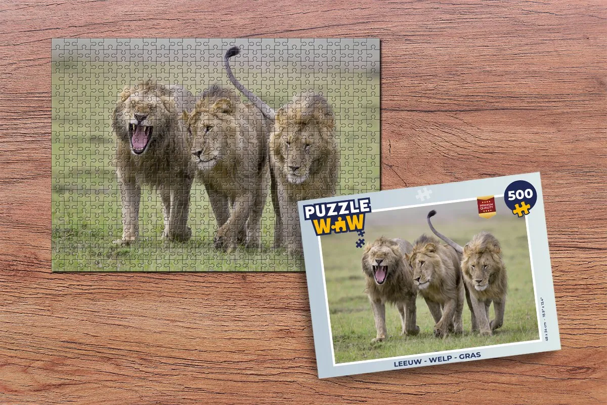 PuzzleWow Leeuw Welp Gras Legpuzzel 500 Stuks - Multicolor