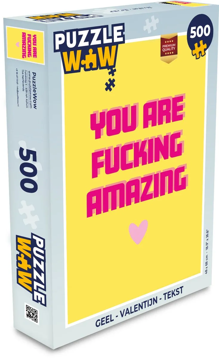 PuzzleWow Valentijn Tekst Legpuzzel 500 Stuks - Geel/Roz
