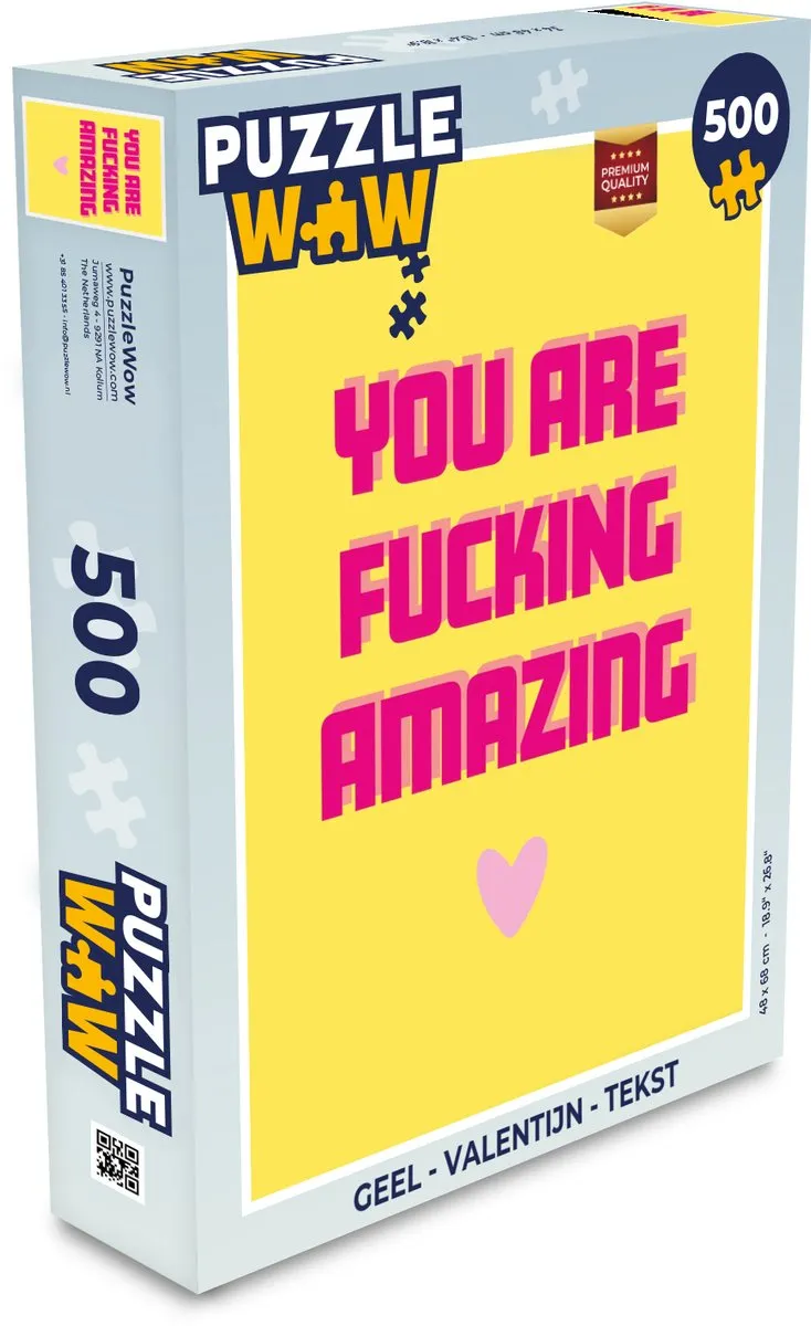 PuzzleWow Valentijn Tekst Legpuzzel 500 Stuks - Geel/Roz