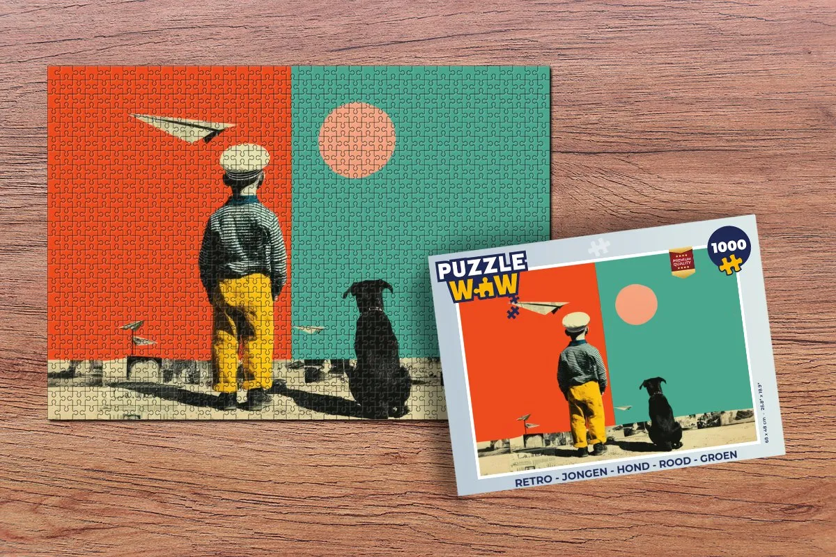 PuzzleWow Retro Hond Puzzle 1000 Stuks - Rood/ Groen