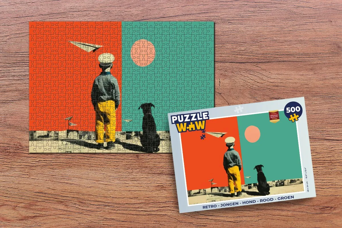 PuzzleWow Retro Hond Puzzle 1000 Stuks - Rood/ Groen