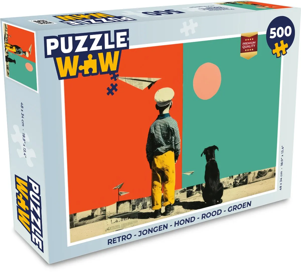 PuzzleWow Retro Hond Puzzle 1000 Stuks - Rood/ Groen