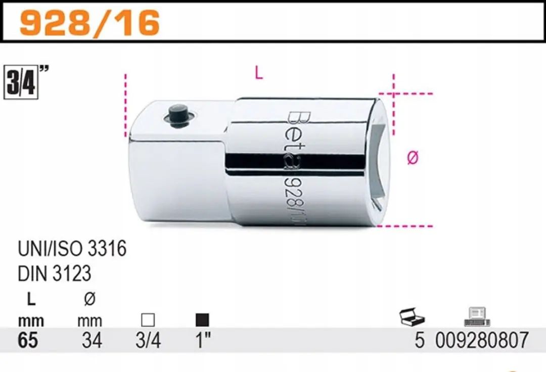 Beta Tools Adapter 928/16 - 3/4" Vrouwelijk & 1" Mannelijk