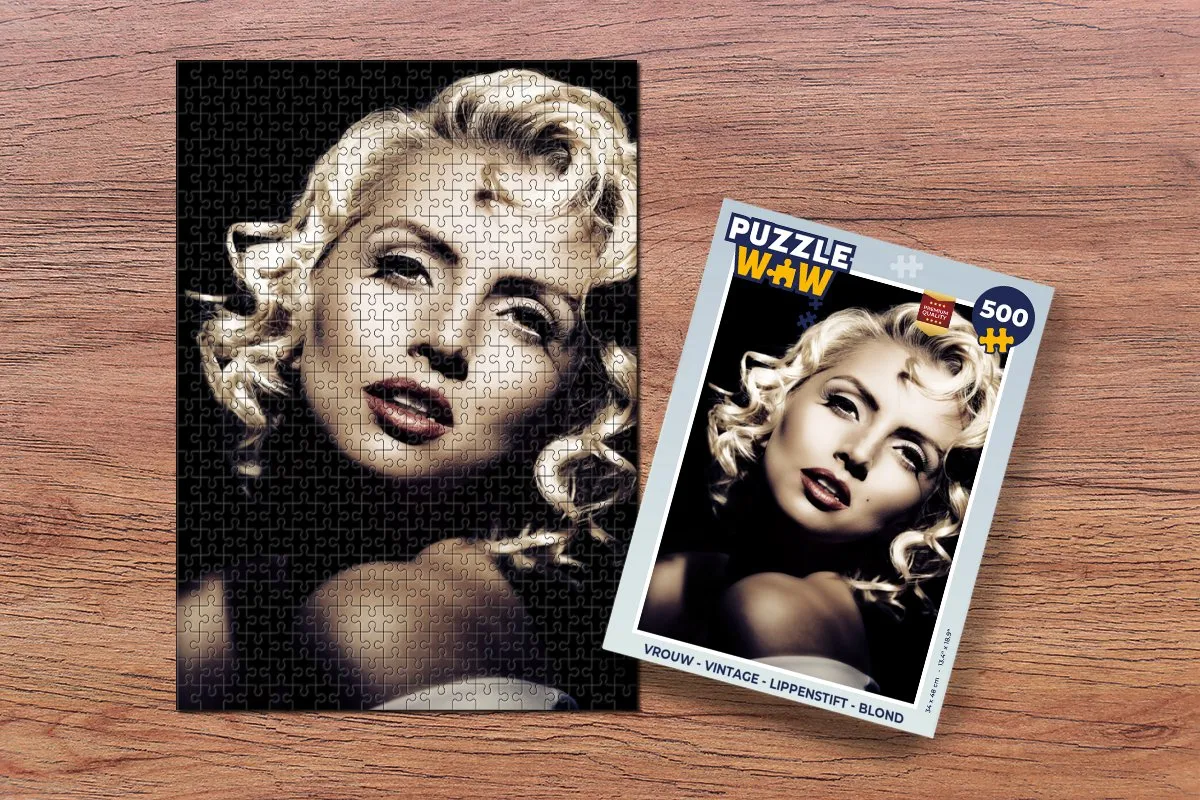 PuzzleWow Vintage Lippenstift Blond Krullen Legpuzzel 500 Stuks - Multicolor