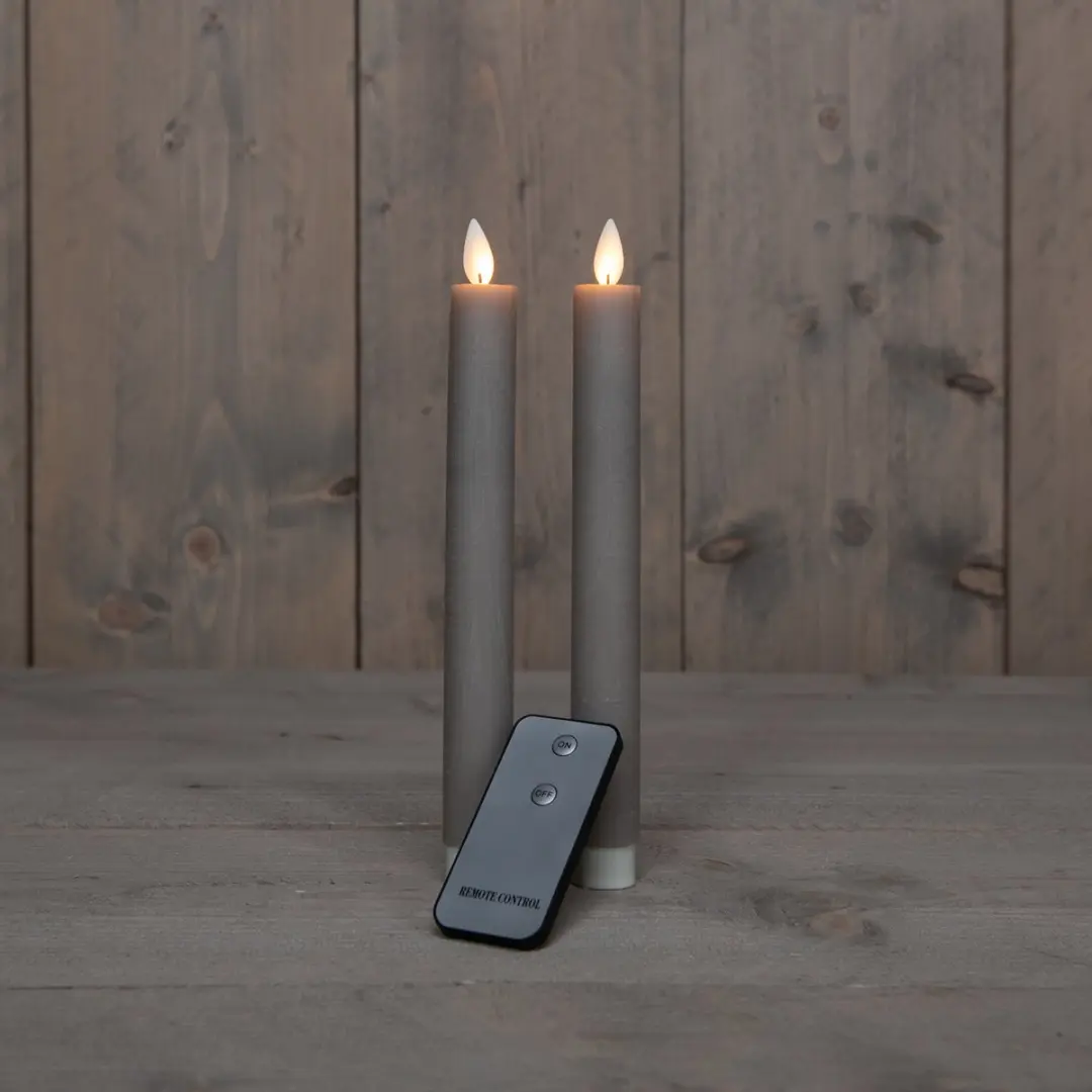 Anna's Collection LED Dinerkaarsen Grijs - 2 Stuks 23cm