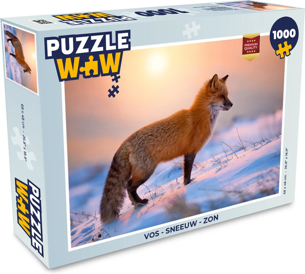 PuzzleWow Vos - Sneeuw - Zon Legpuzzel 1000 Stuks - Multicolor
