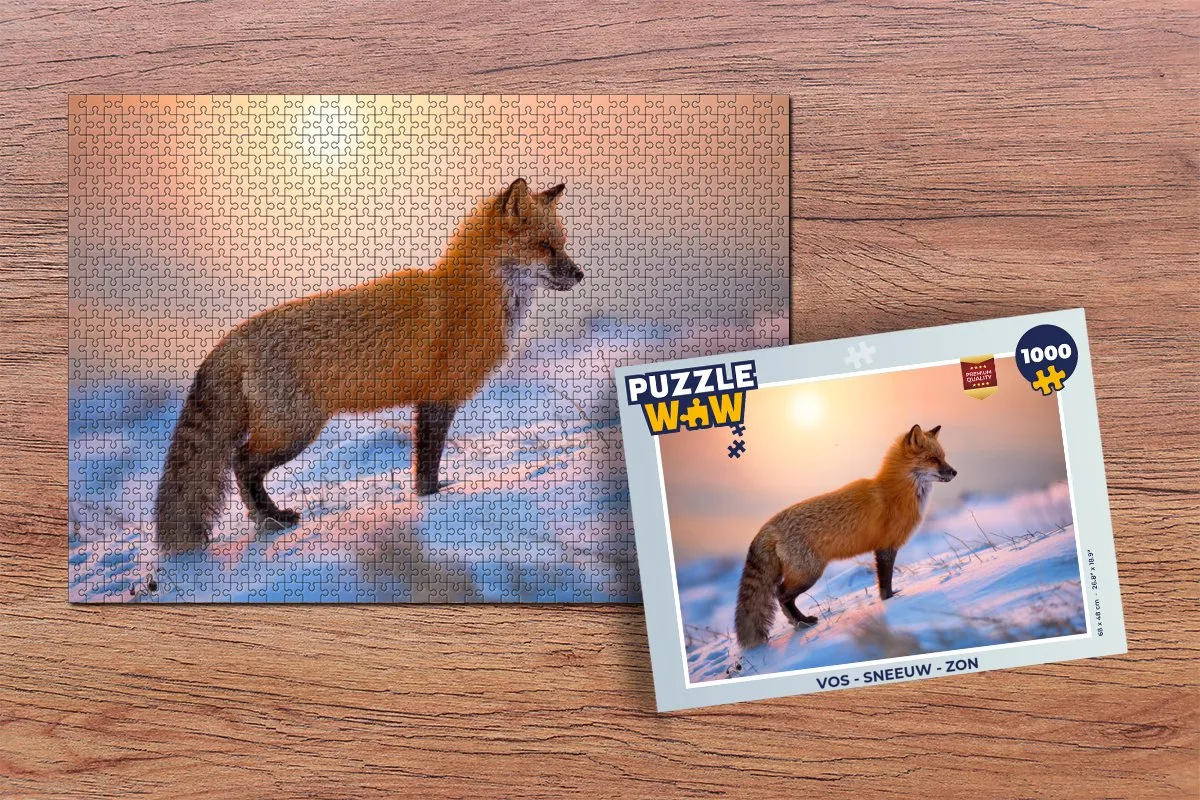 PuzzleWow Vos - Sneeuw - Zon Legpuzzel 1000 Stuks - Multicolor
