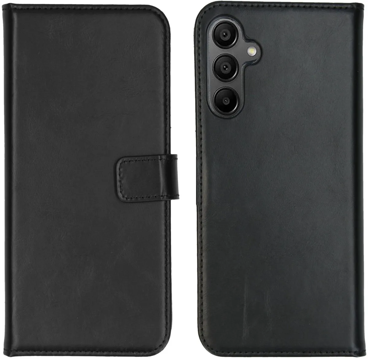 Selencia Hoesje Samsung Galaxy A15 - Echt Lederen Bookcase - 3 Pasjes - Zwart