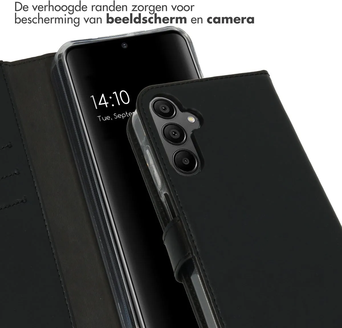 Selencia Hoesje Samsung Galaxy A15 - Echt Lederen Bookcase - 3 Pasjes - Zwart