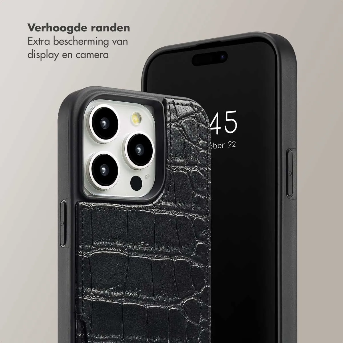 Selencia Hoesje iPhone 14 Pro Croco Zwart - 2 Pasjes