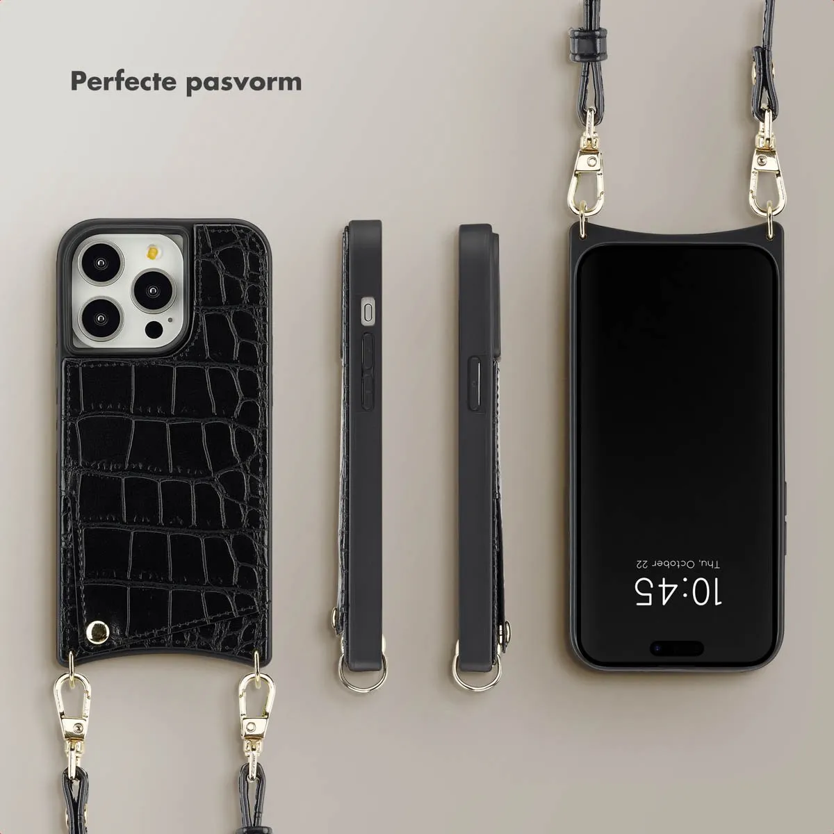 Selencia Hoesje iPhone 14 Pro Croco Zwart - 2 Pasjes