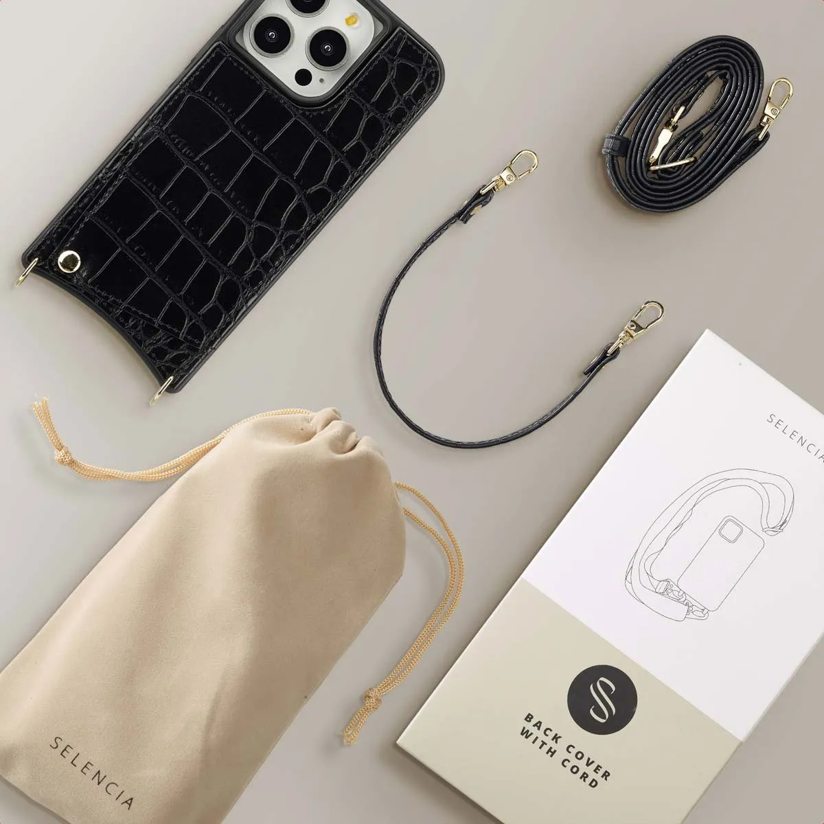 Selencia Hoesje iPhone 14 Pro Croco Zwart - 2 Pasjes