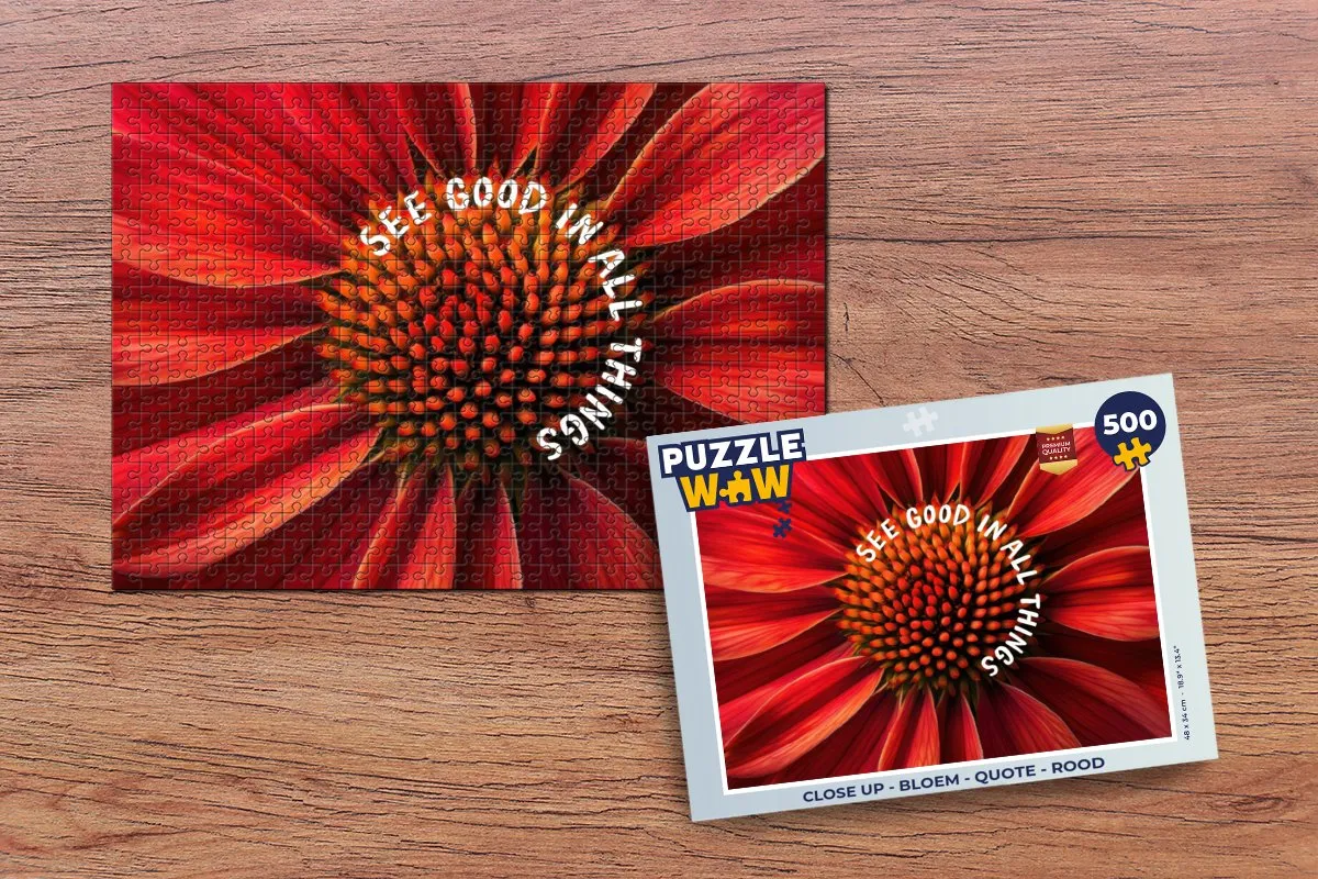 PuzzleWow Close Up Bloem Quote Legpuzzel 500 Stuks - Rood
