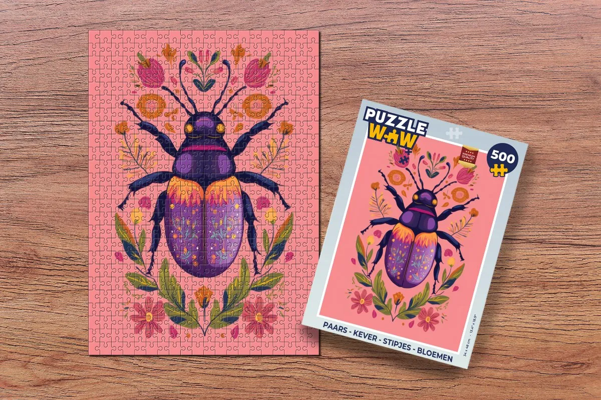 PuzzleWow Kever Bloemen Legpuzzel 500 Stuks - Paars