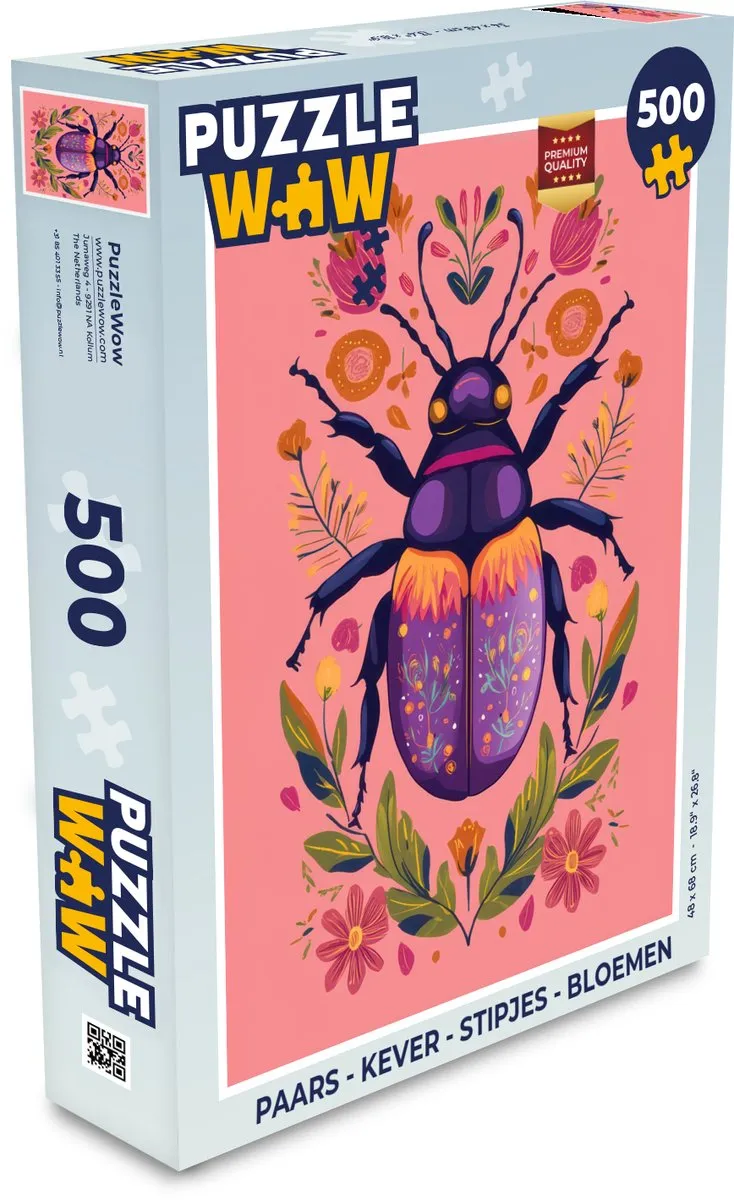 PuzzleWow Kever Bloemen Legpuzzel 500 Stuks - Paars