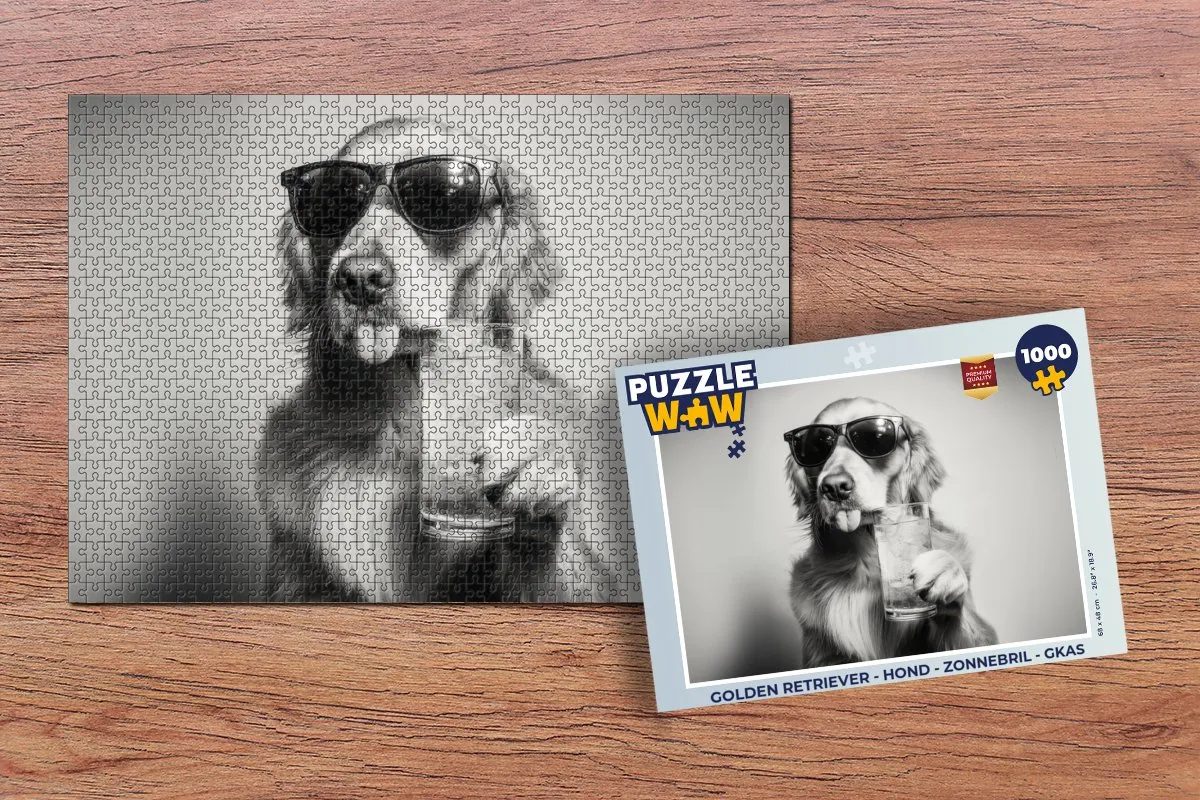 PuzzleWow Golden Retriever Legpuzzel 1000 Stuks - Hond met Zonnebril