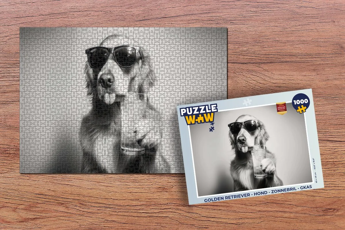 PuzzleWow Golden Retriever Legpuzzel 1000 Stuks - Hond met Zonnebril